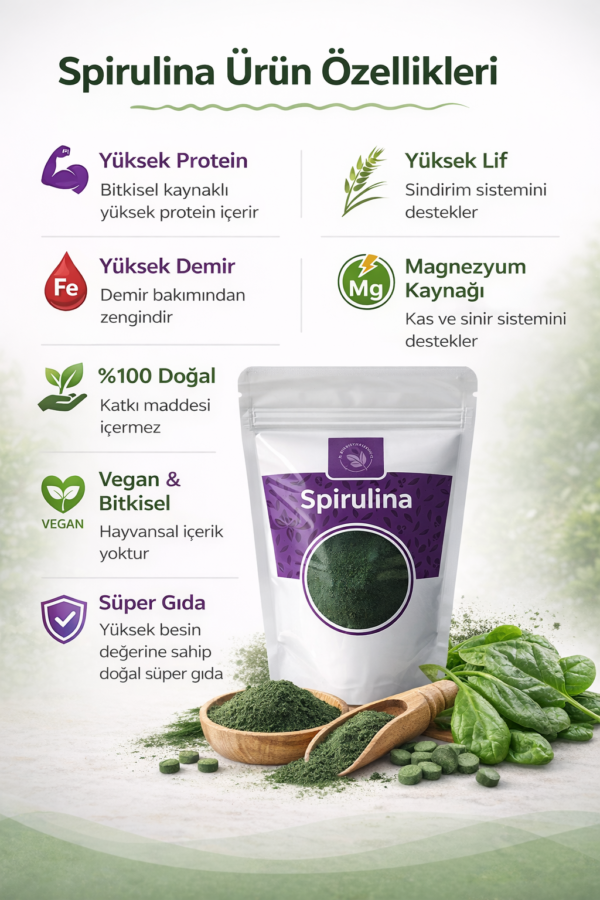 Saf Toz Spirulina - Katkısız ve Doğal - 100 gr